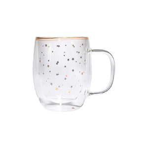Taza Doble Vidrio Estrellas Doradas