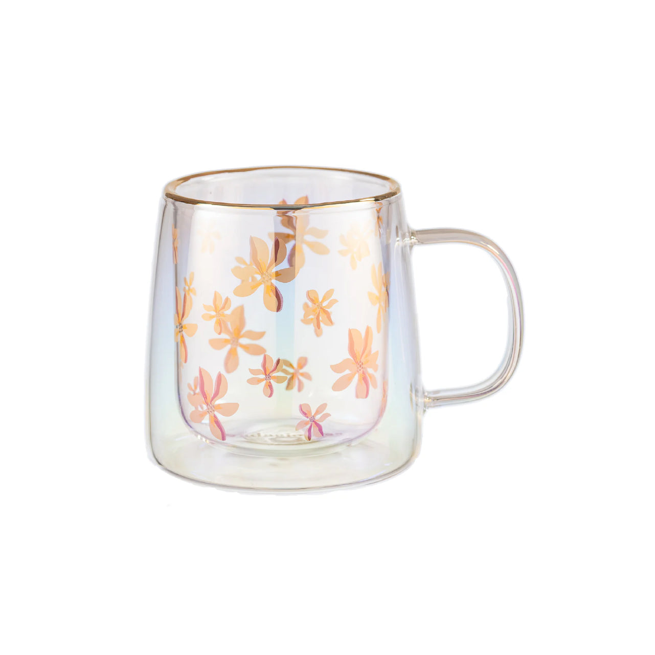 Taza Doble Vidrio Brushed Flowers Iridescent