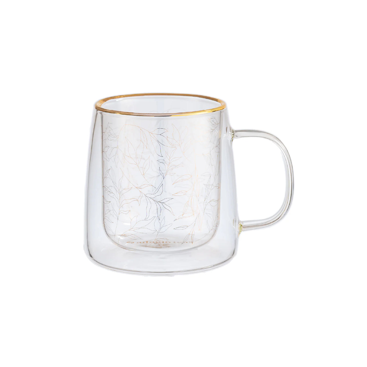 Taza Doble Vidrio Golden Leaves