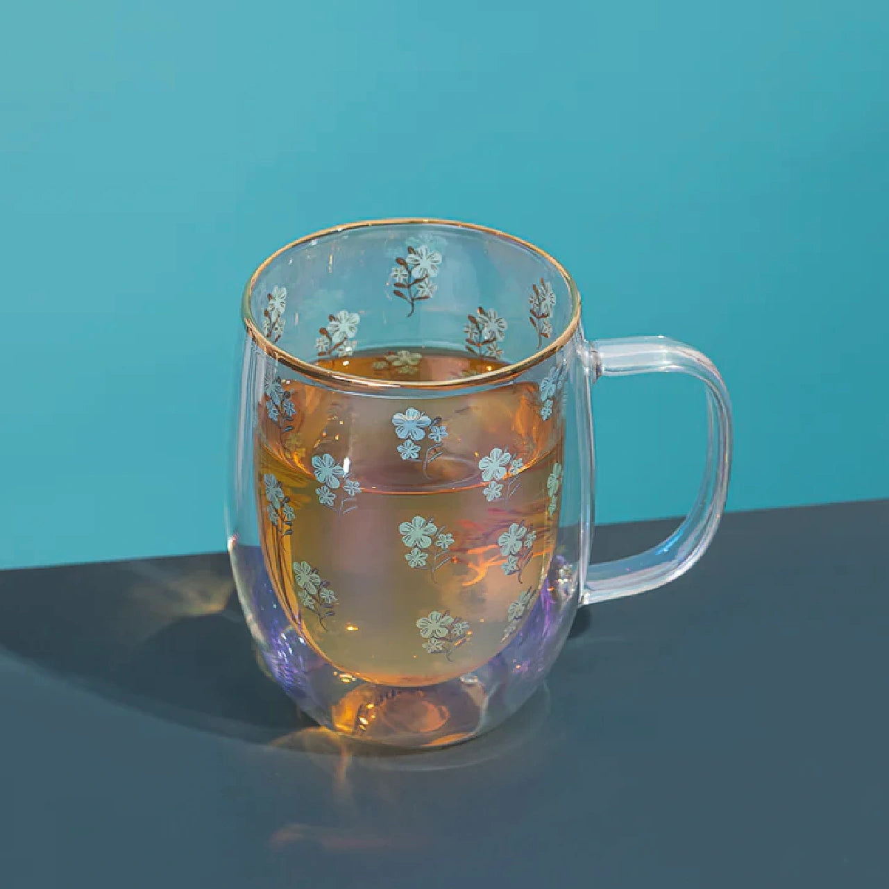 Taza Doble Vidrio Mint Flower