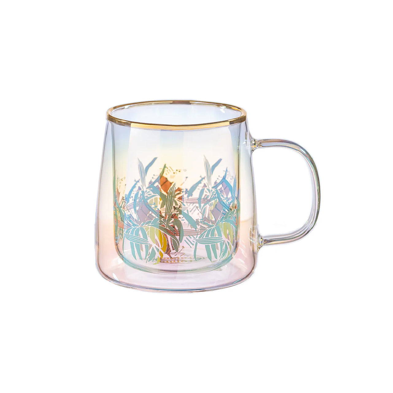 Taza Doble Vidrio Green Leaves
