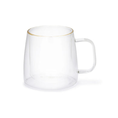 Taza Doble Vidrio Borde Dorado Grande
