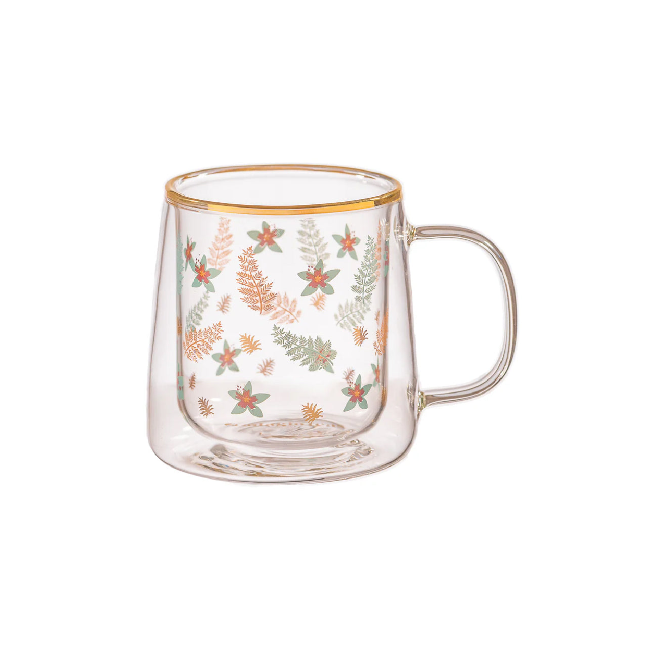 Taza Doble Vidrio Flowers and Leaves