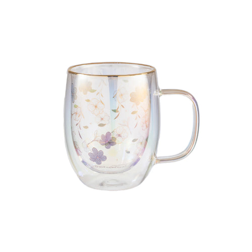 Taza Doble Vidrio Full Bloom Iridescent