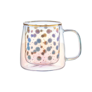Taza Doble Vidrio Daisies and Dots