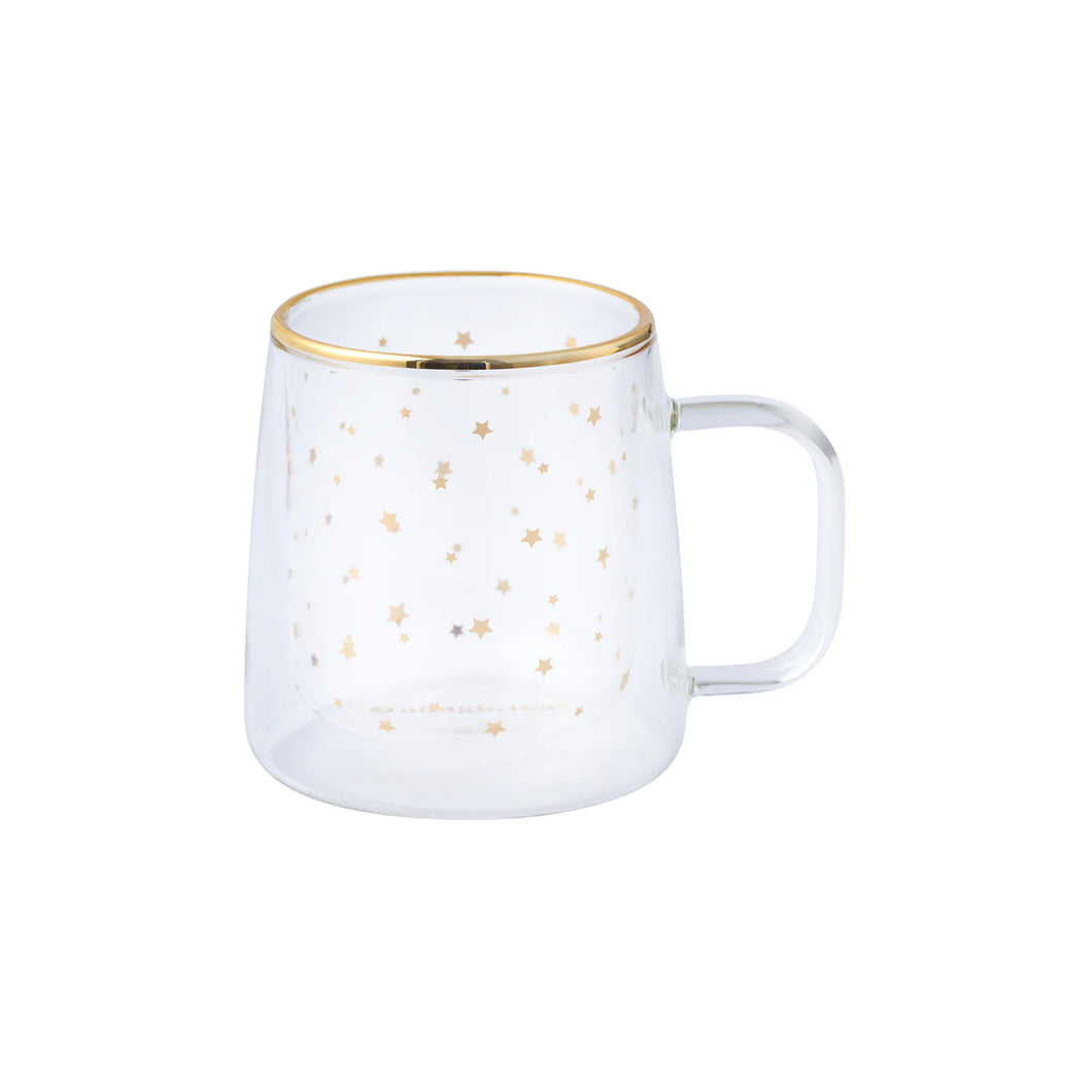 Taza Doble Vidrio Estrellas Doradas