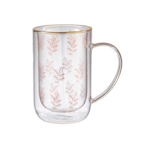 Mug Bhoro Doble Vidrio Gold & Lilac Leaves