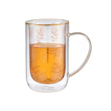 Cargar imagen en el visor de la galería, Mug Bhoro Doble Vidrio Gold &amp; Lilac Leaves