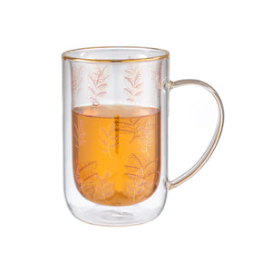 Mug Bhoro Doble Vidrio Gold & Lilac Leaves