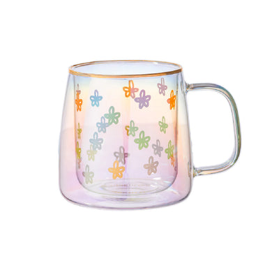 Taza Doble Vidrio Drawn Flowers