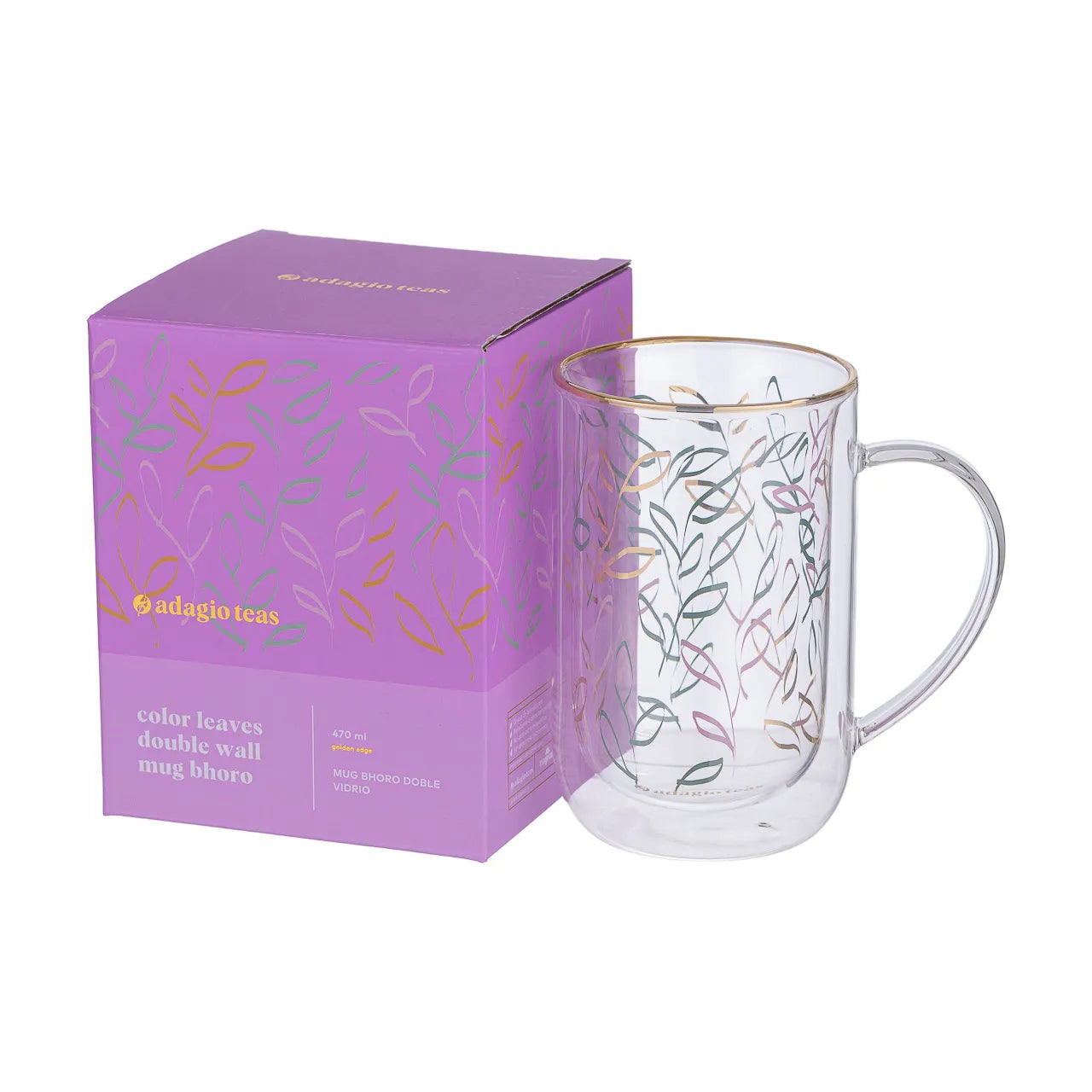 Mug Bhoro Doble Vidrio Color Leaves