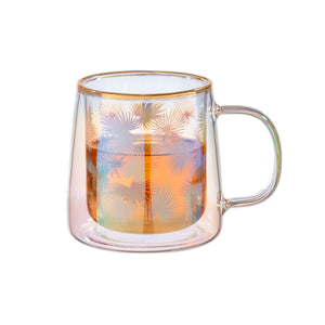 Taza Doble Vidrio Color Leaves