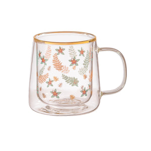 Taza Doble Vidrio Flowers and Leaves