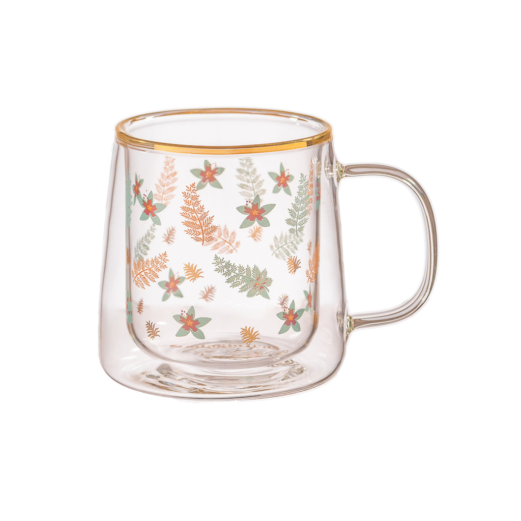 Taza Doble Vidrio Flowers and Leaves