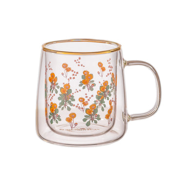 Taza Doble Vidrio Yellow Flowers