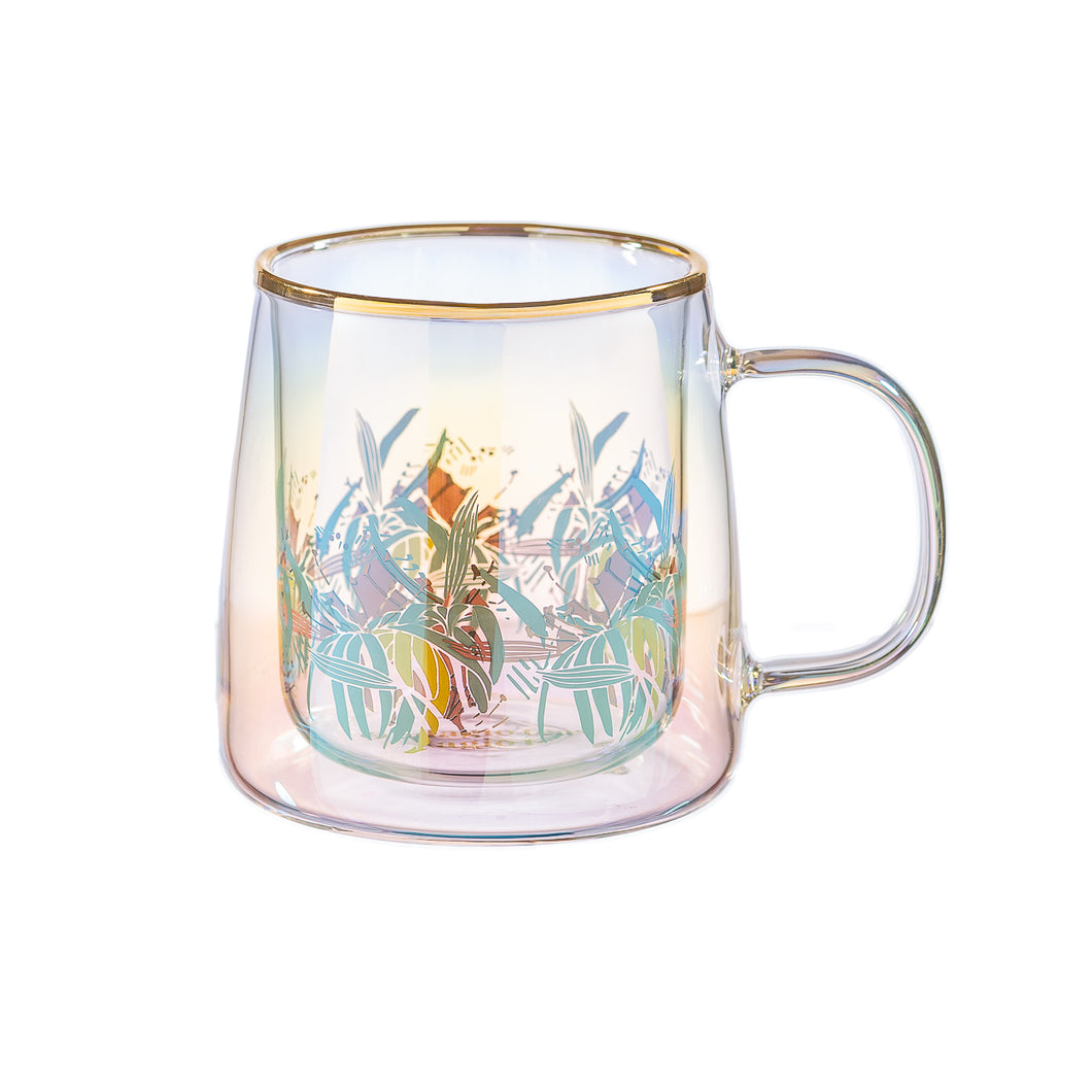 Taza Doble Vidrio Green Leaves