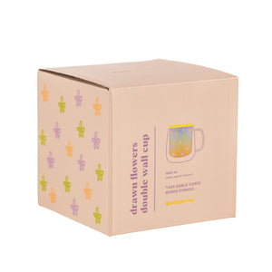 Taza Doble Vidrio Drawn Flowers