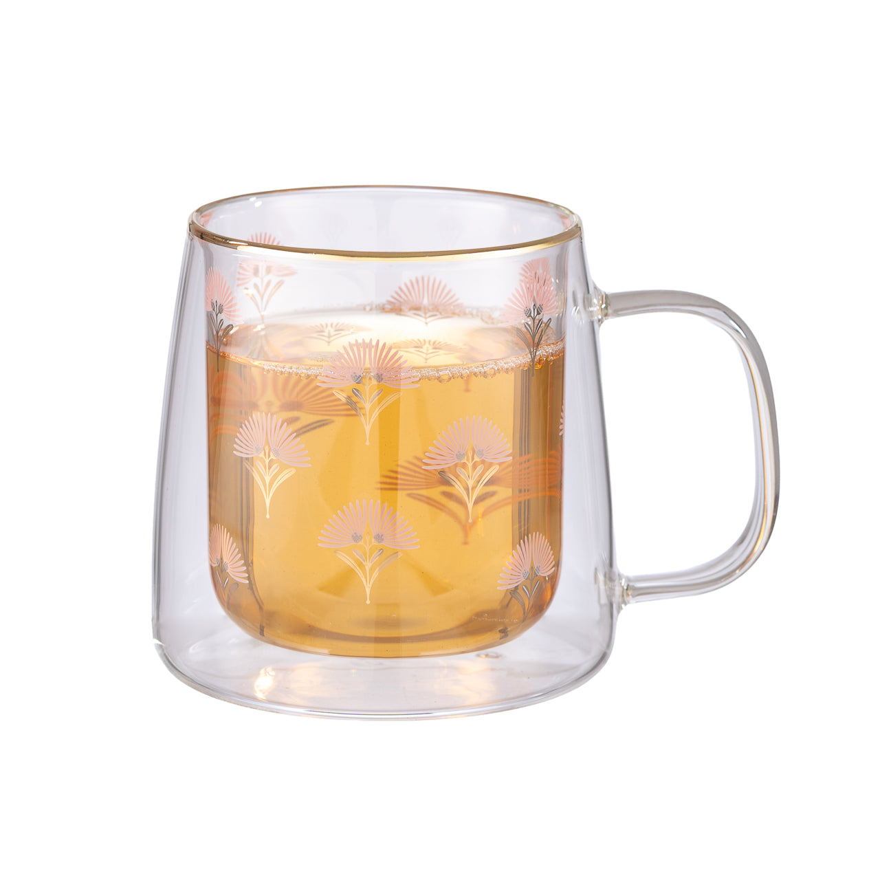 Taza Doble Vidrio Fan Flower