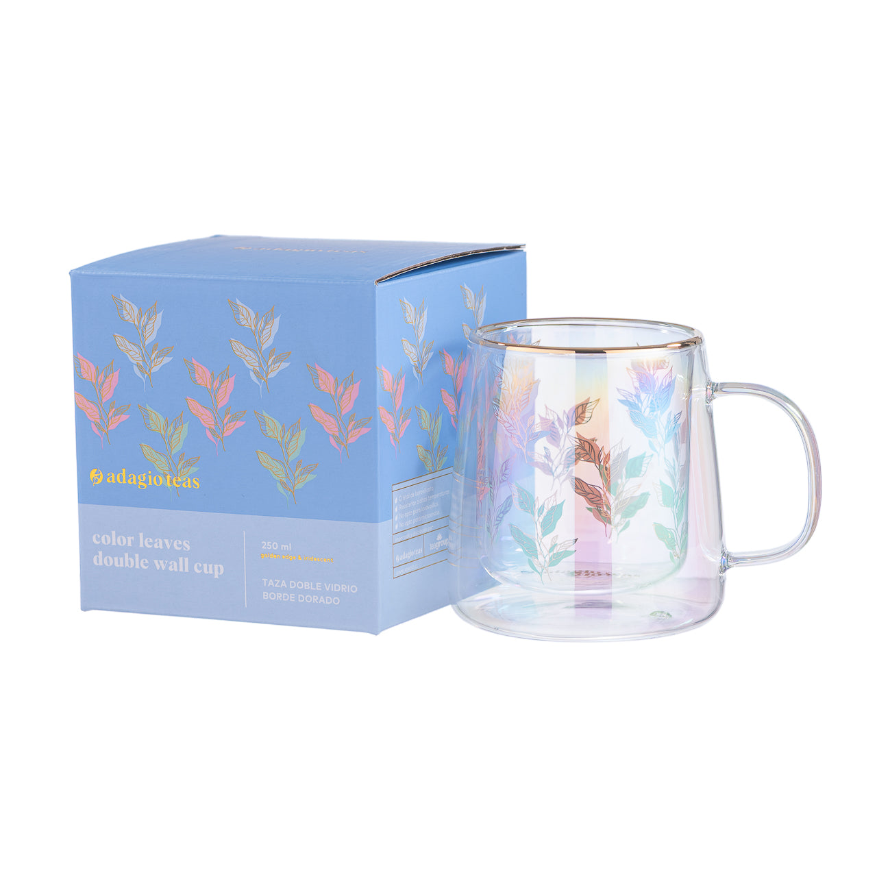 Taza Doble Vidrio Color Leaves