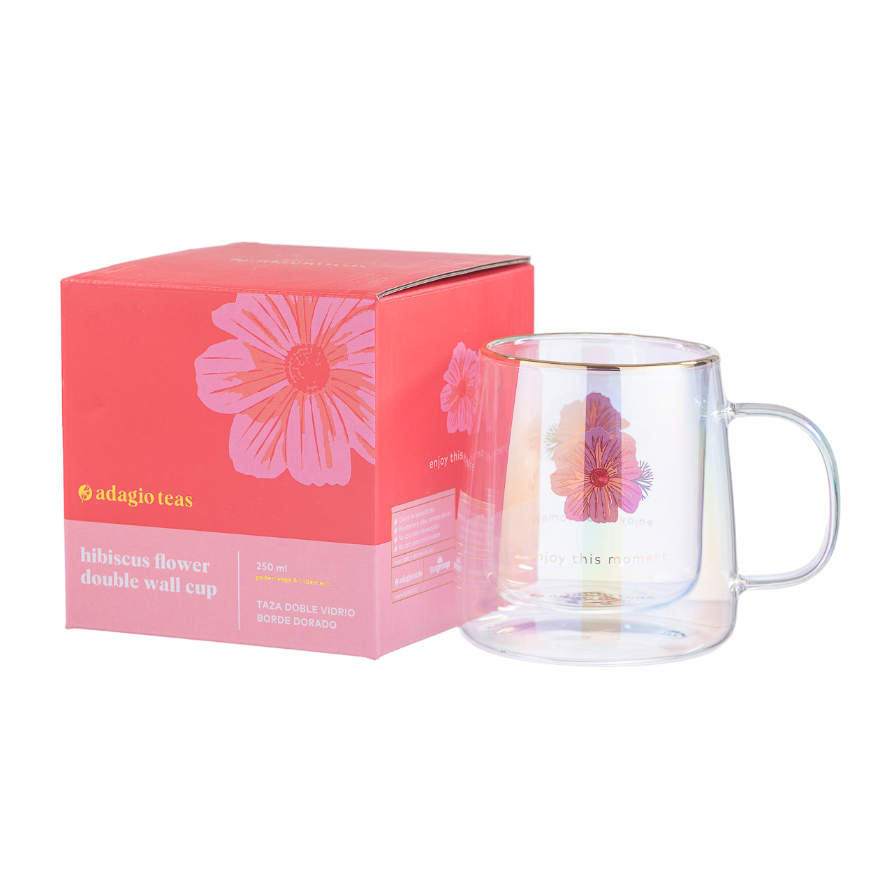 Taza Doble Vidrio Hibiscus Flower