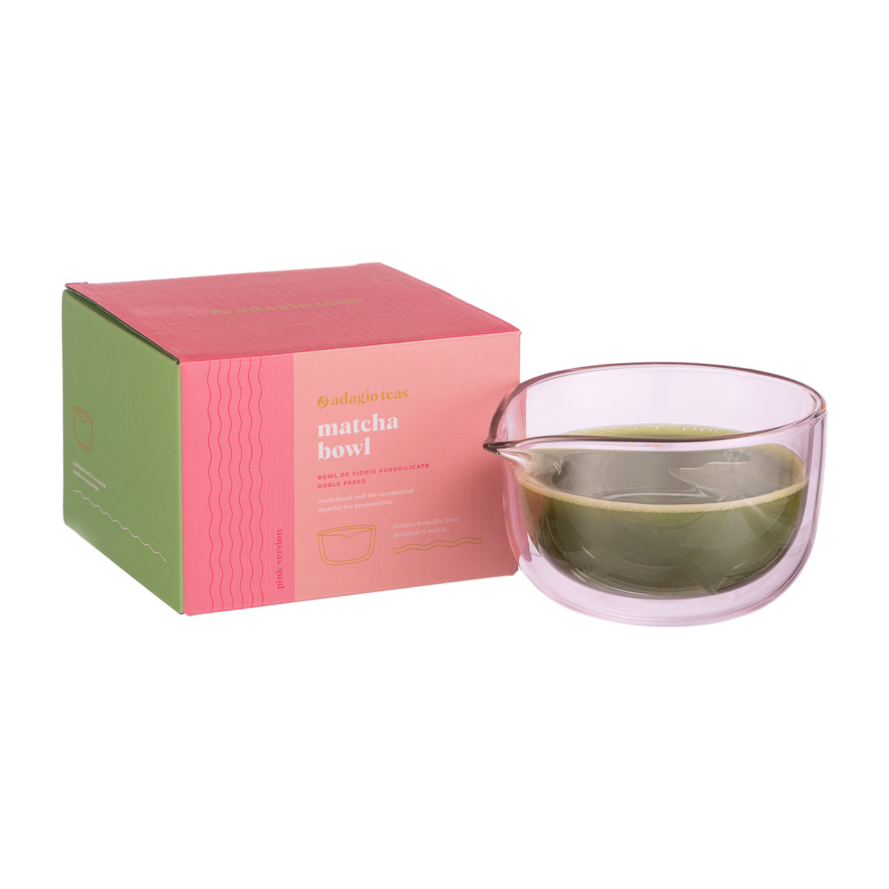 Matcha Bowl Doble Vidrio Rosado