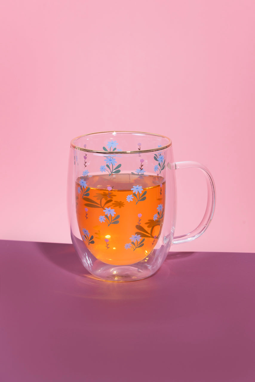Taza Doble Vidrio Little Flowers