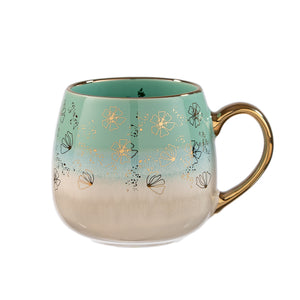 Taza Cerámica Turquesa Flores