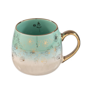 Taza Cerámica Turquesa Flores