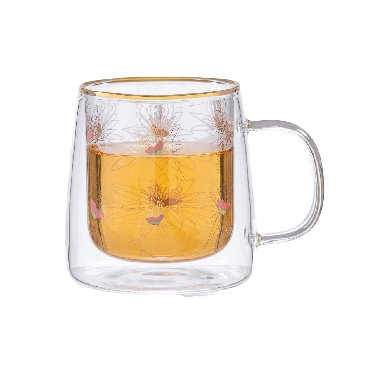 Taza Doble Vidrio Sketched Flowers Iridescent