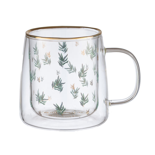 Taza Doble Vidrio Natural Leaves