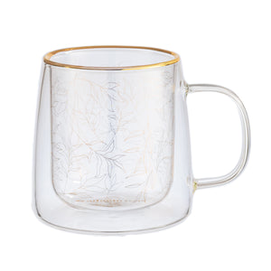 Taza Doble Vidrio Golden Leaves