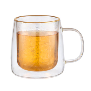 Taza Doble Vidrio Golden Leaves