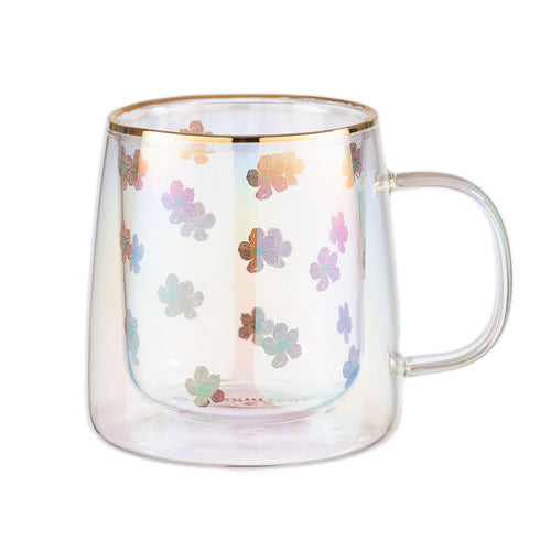 Taza Doble Vidrio Flower Drop Iridescent