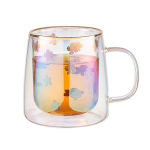 Taza Doble Vidrio Flower Drop Iridescent