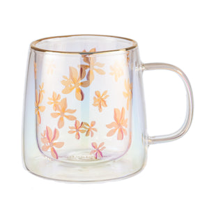 Taza Doble Vidrio Brushed Flowers Iridescent