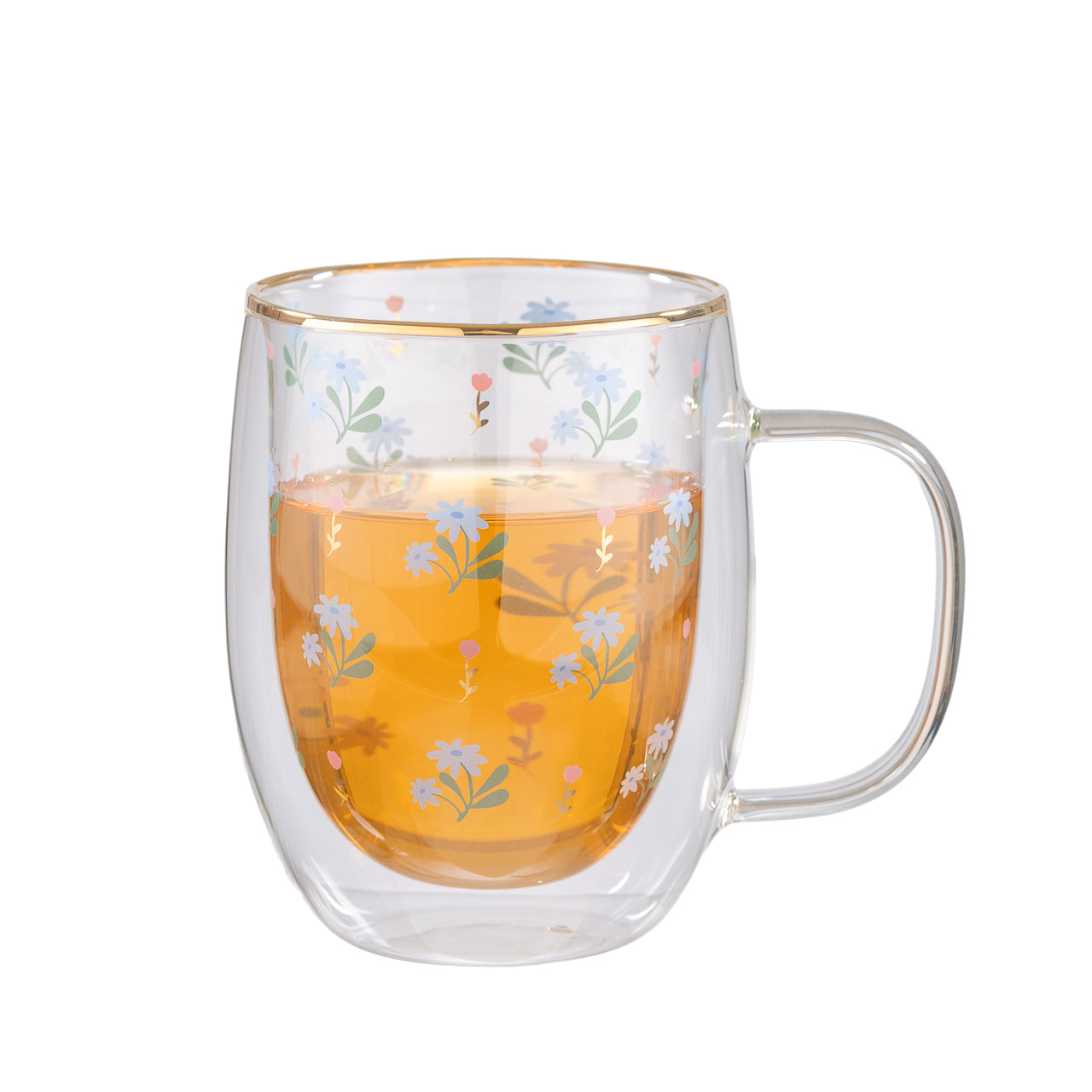 Taza Doble Vidrio Little Flowers
