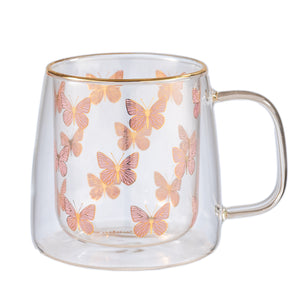 Taza Doble Vidrio Brushed Flowers Iridescent