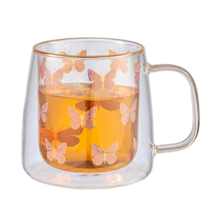 Taza Doble Vidrio Brushed Flowers Iridescent