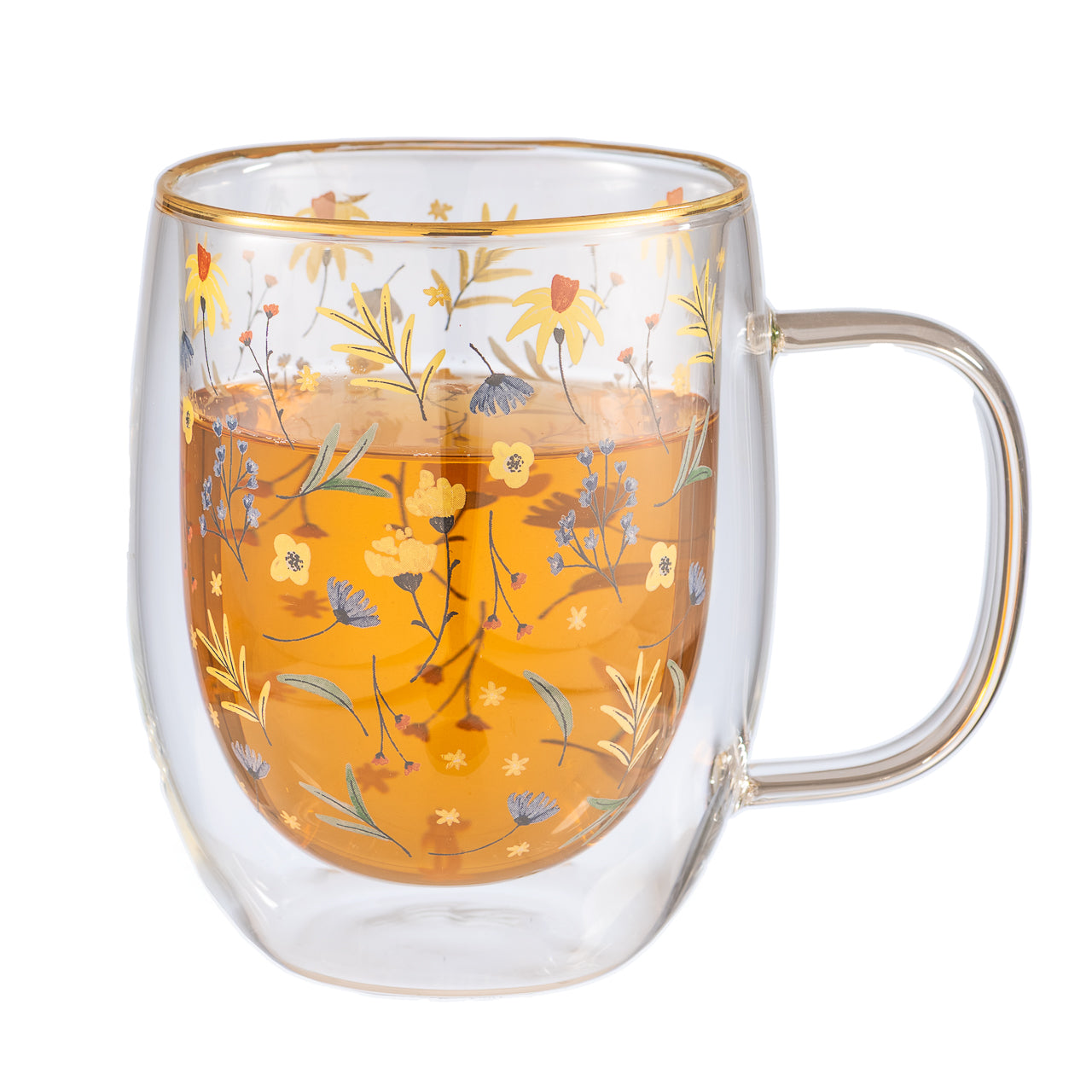 Taza Doble Vidrio Pretty Flowers