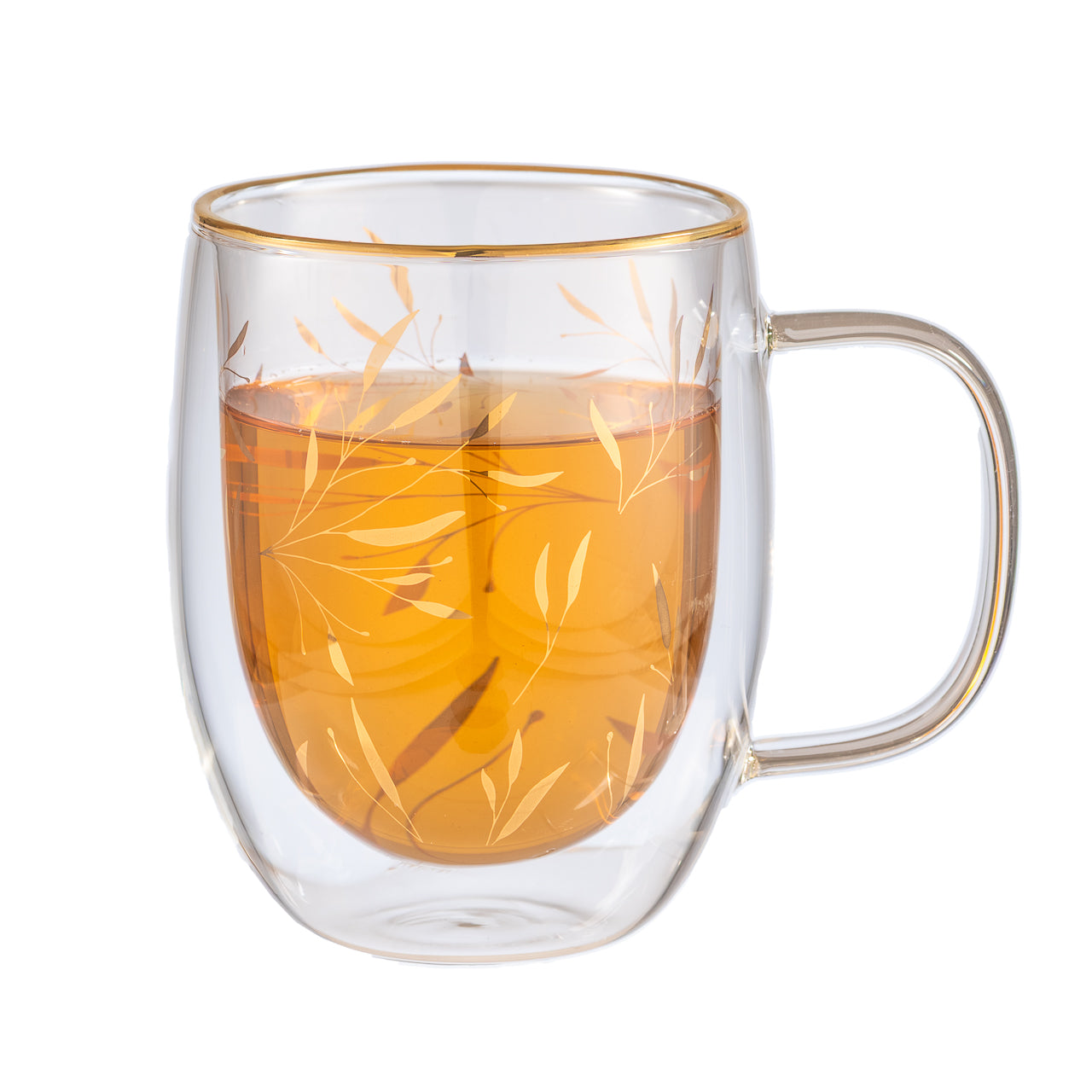 Taza Doble Vidrio Delicate Leaves