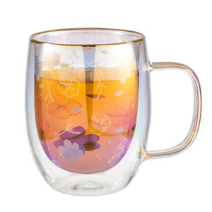 Taza Doble Vidrio Full Bloom Iridescent