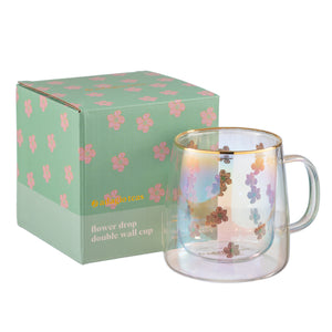 Taza Doble Vidrio Flower Drop Iridescent
