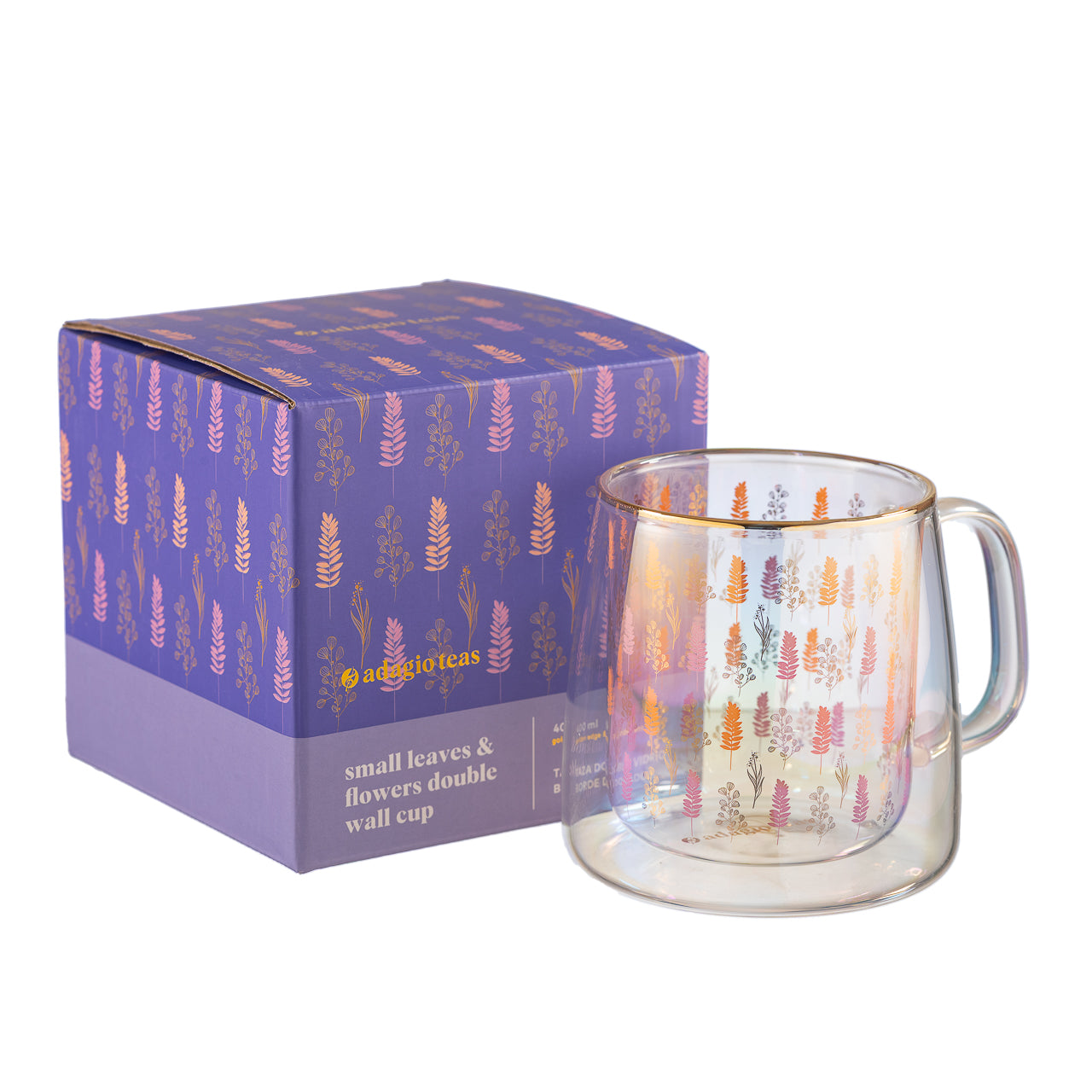 Taza Doble Vidrio Small Leaves & Flowers Iridiscent