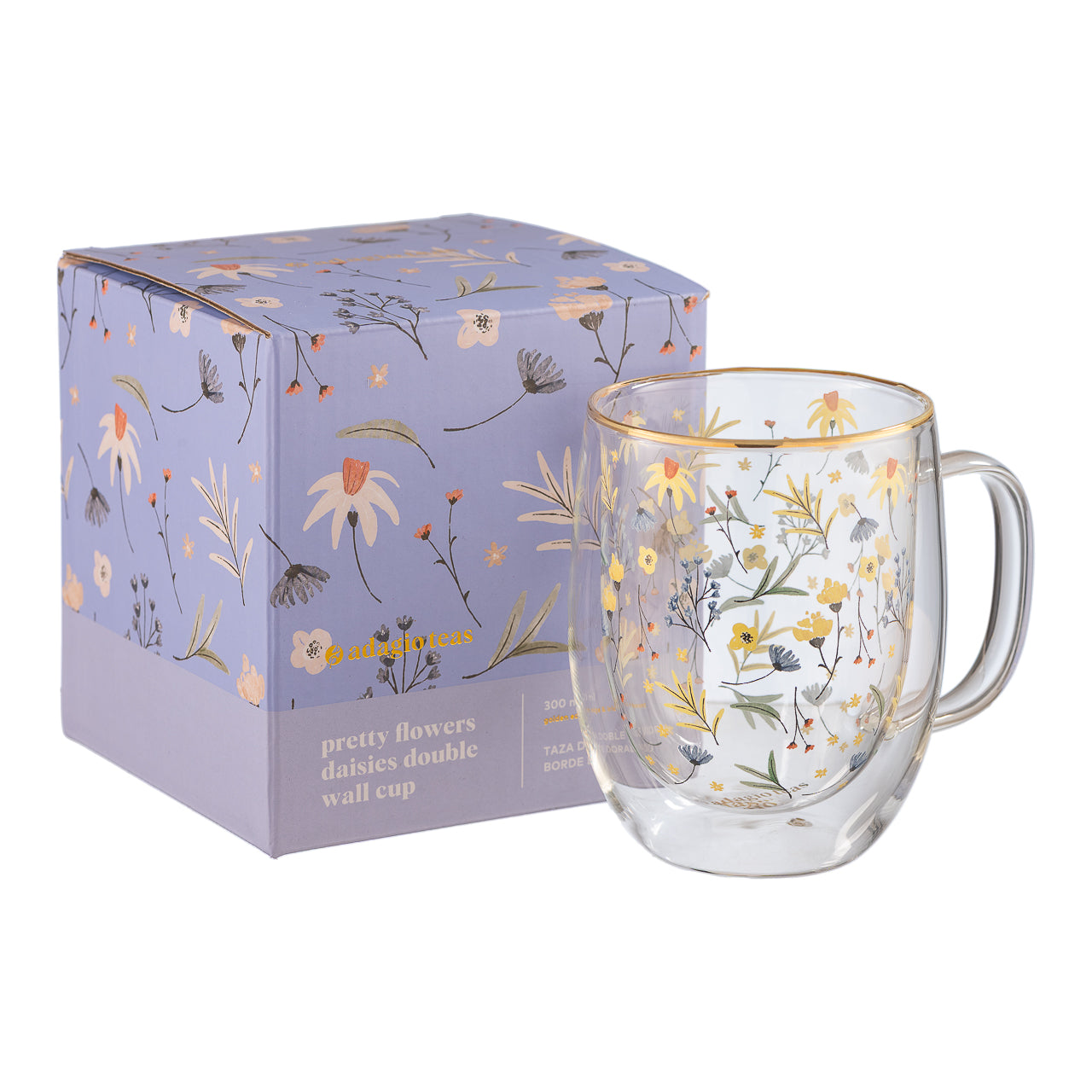 Taza Doble Vidrio Pretty Flowers