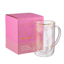 Cargar imagen en el visor de la galería, Mug Bhoro Doble Vidrio Gold &amp; Lilac Leaves
