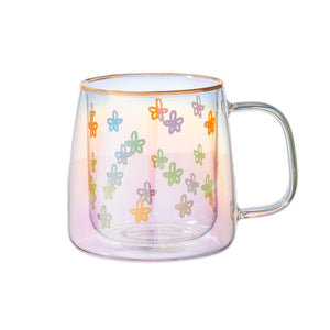 Taza Doble Vidrio Drawn Flowers