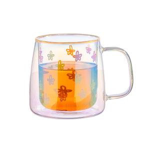 Taza Doble Vidrio Drawn Flowers