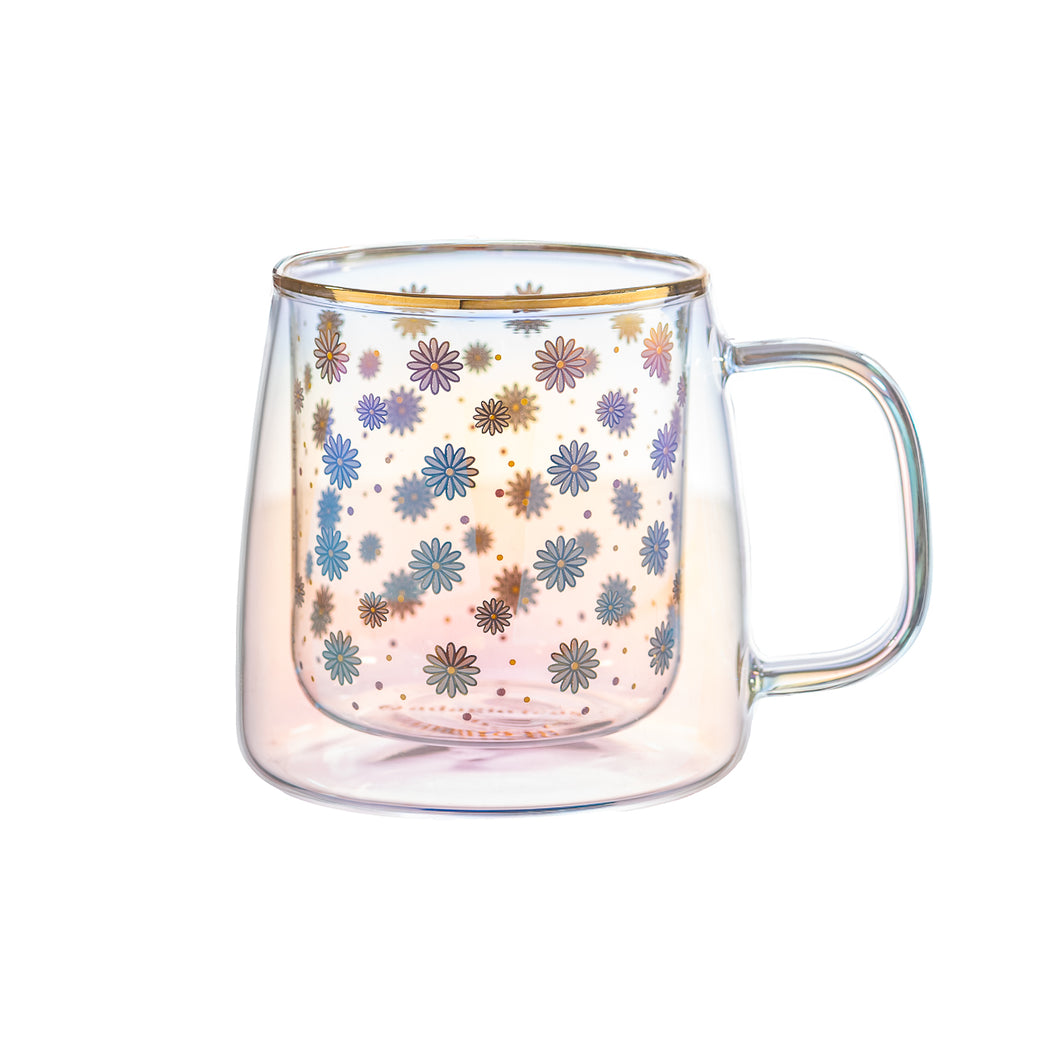 Taza Doble Vidrio Daisies and Dots