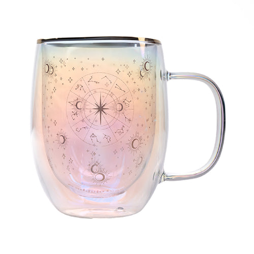 Taza Doble Vidrio Zodiac Signs Iridescent