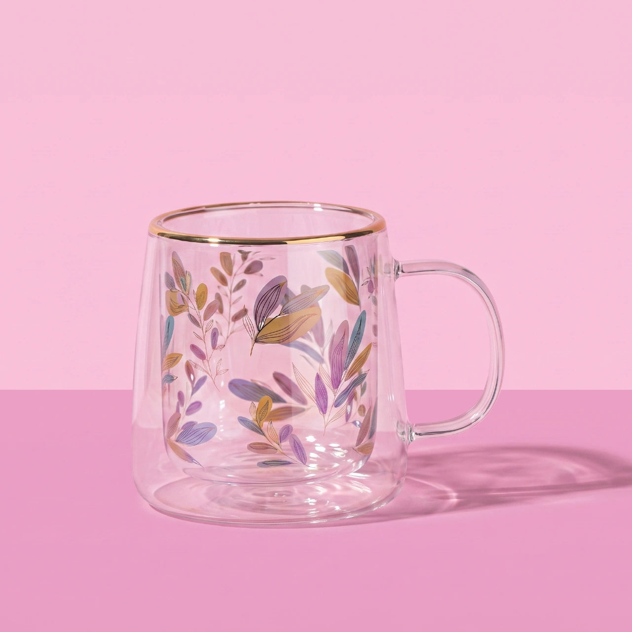 Taza Doble Vidrio Color Leaves